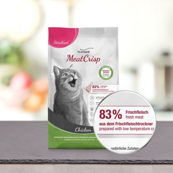Platinum MeatCrisp Sterilised Chicken kuře granule pro kastrované kočky 400 g