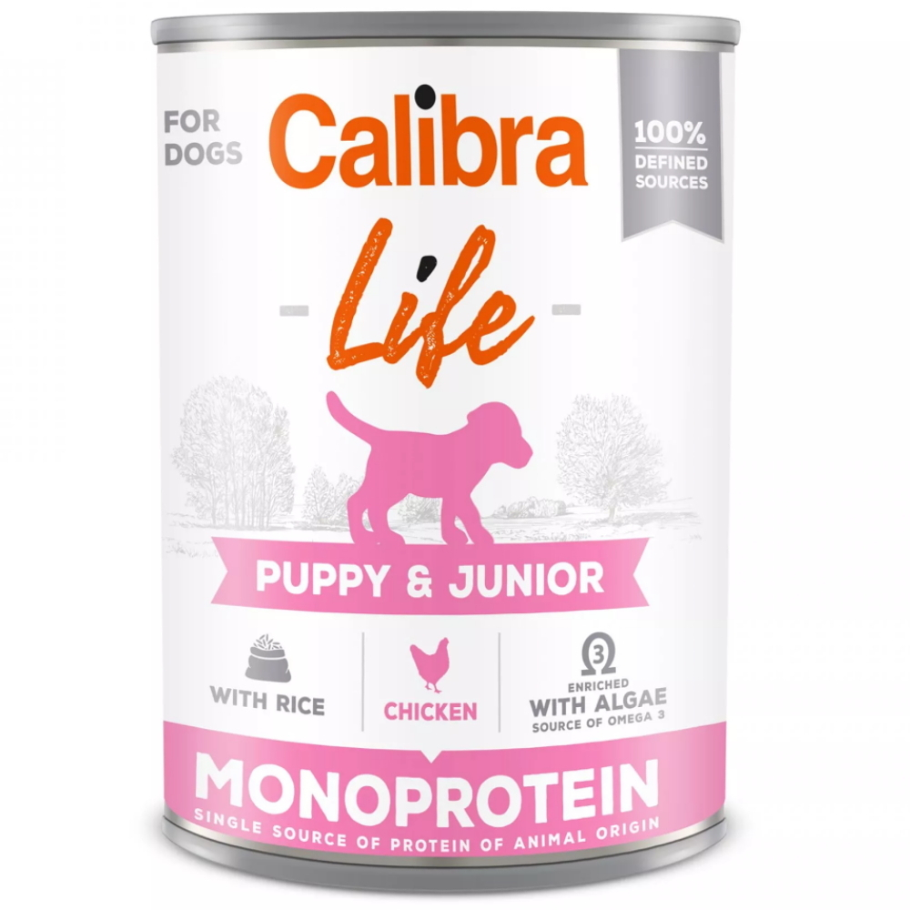 Calibra Dog Life konzerva pro štěňata Puppy & Junior kuře, rýže 400 g