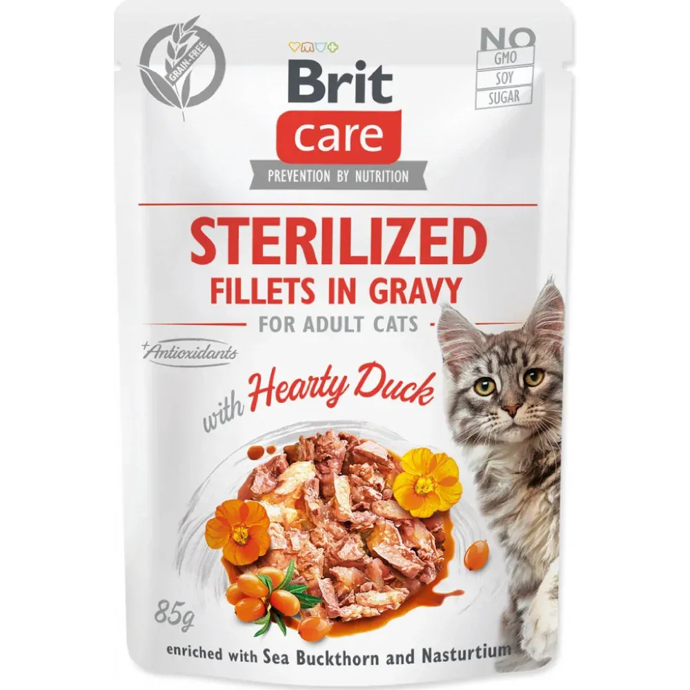 Brit Care Cat kapsička pro sterilizované kočky s kachními filety v omáčce 85 g