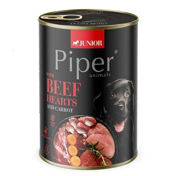 Piper Junior konzerva pro štěňata hovězí srdce, mrkev 400 g