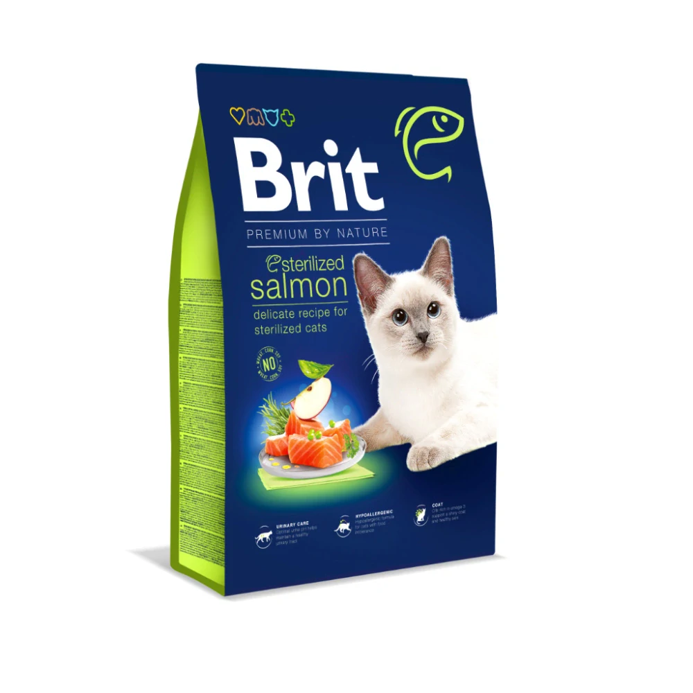 Brit Premium by Nature Cat Adult Sterilised losos granule pro kastrovanou kočku 8 kg