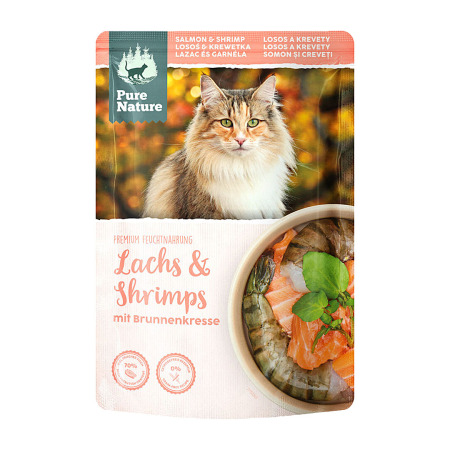 Pure Nature Cat kapsička pro dospělé kočky s lososem a krevetami s řeřichou 80 g