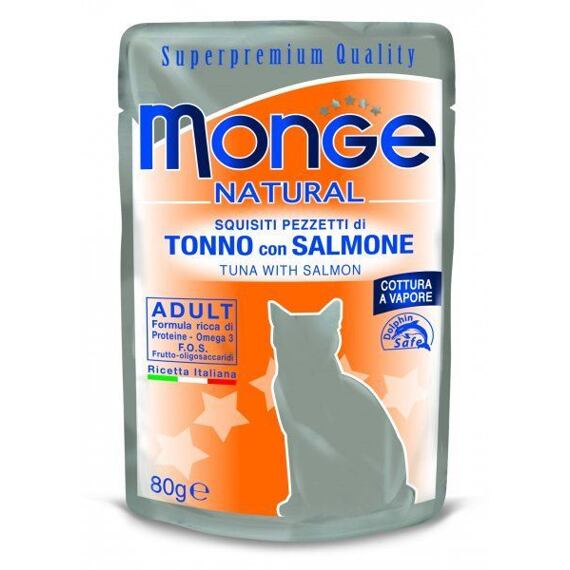 MONGE NATURAL kapsička tuňák v želé s lososem pro kočky 80 g