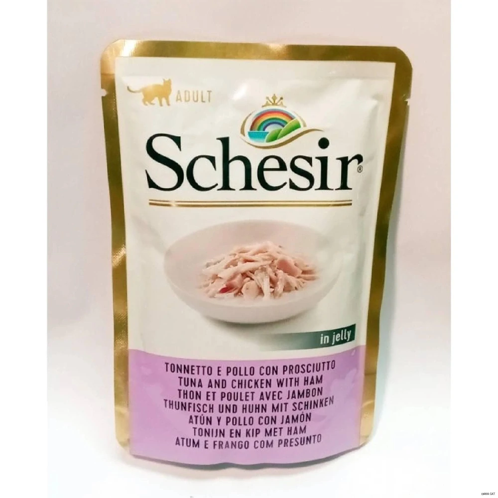 Schesir Cat kapsička pro kočky Adult tuňák, kuře a šunka 50 g