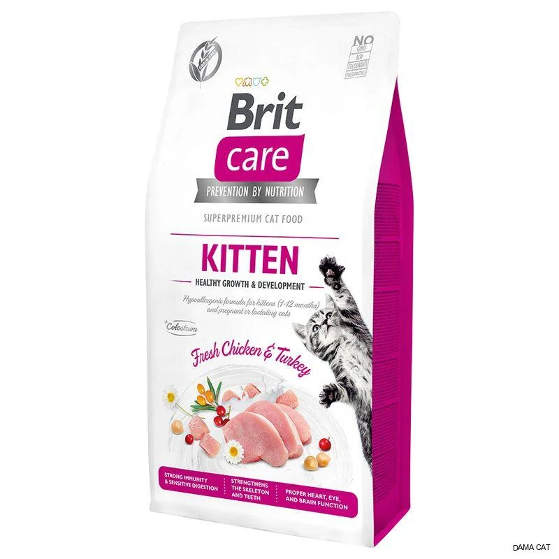 Brit Care Cat Kitten Grain-Free drůbež a krocan pro zdravý růst a vývoj granule pro kotě 7 kg
