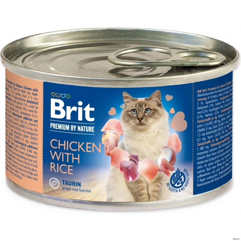 Brit Premium by Nature konzerva pro kočky s kuřetem a rýží 200 g