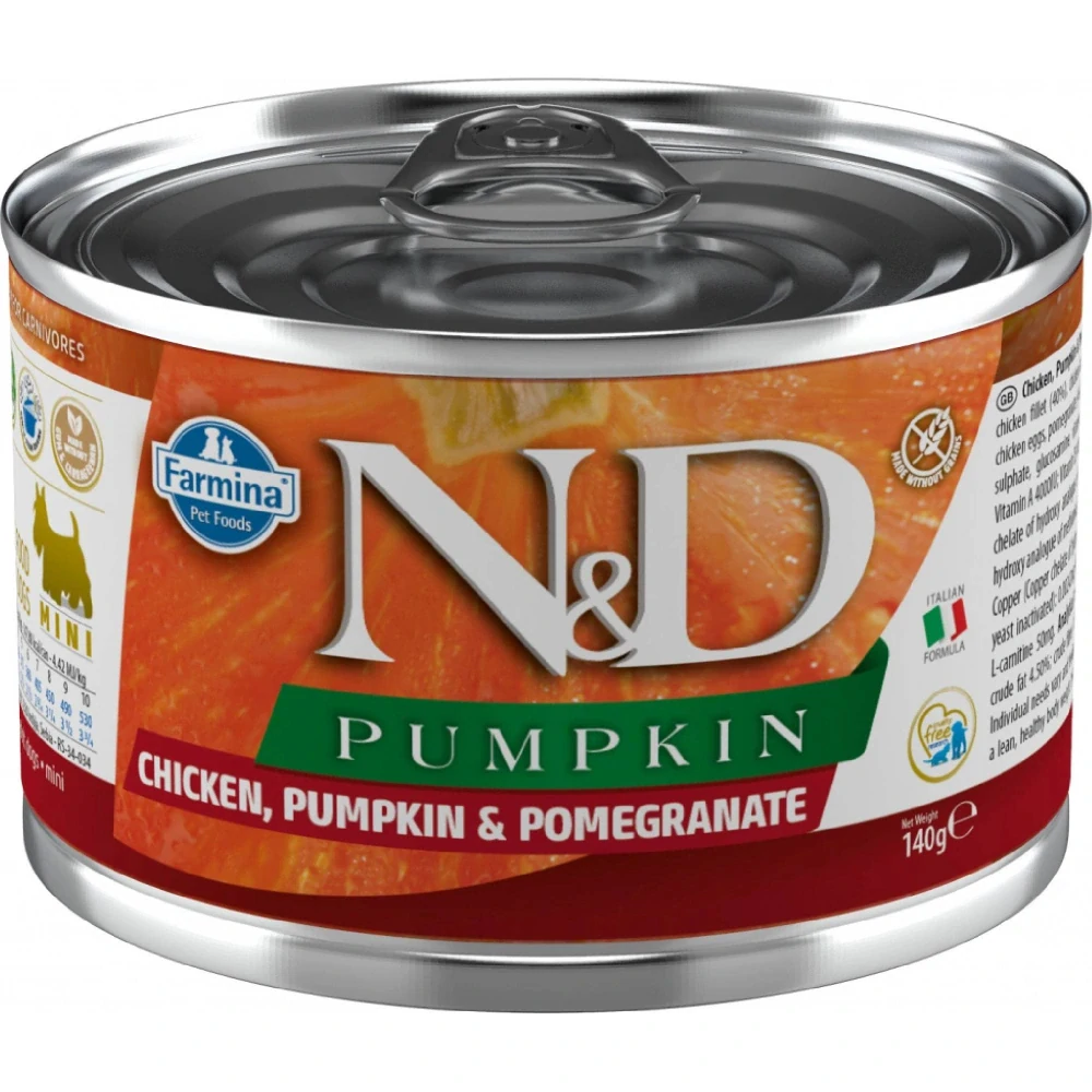 N&D Dog Pumpkin Adult Mini konzerva pro psy kuře, granátové jablko 140 g