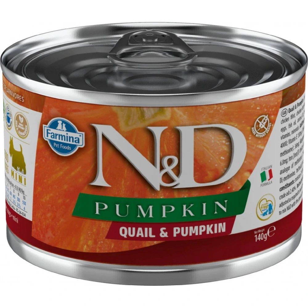 N&D Dog Pumpkin Adult Mini konzerva pro psy křepelka, dýně 140 g