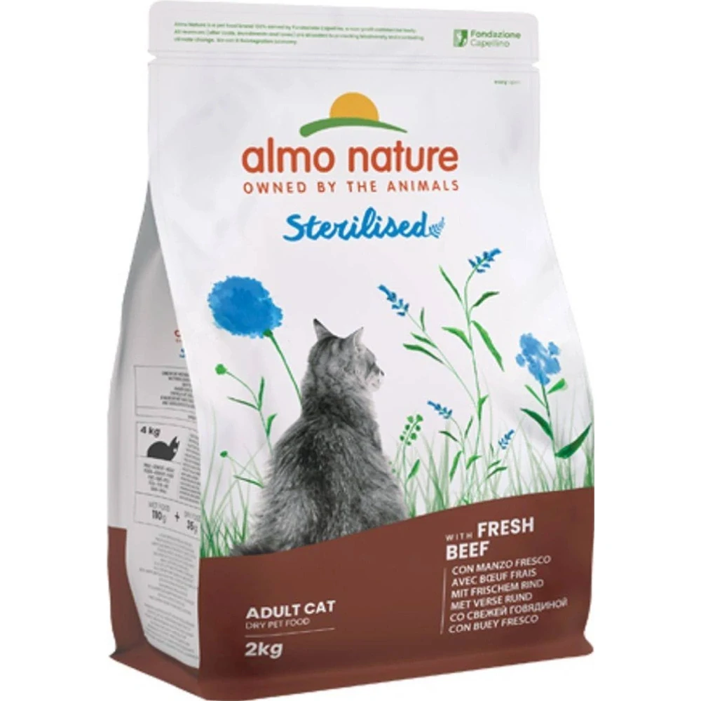Almo Nature Sterilised s čerstvým hovězím granule pro kastrované kočky 2 kg