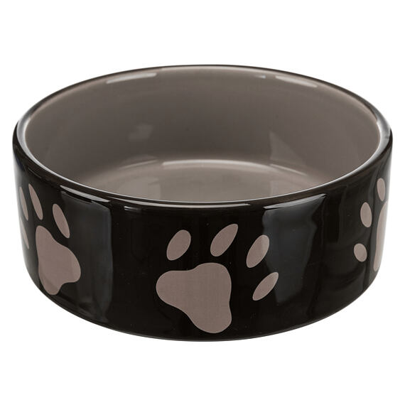 Keramická miska 0,8l/16cm - hnědá/tmavě šedá + motiv tlapky