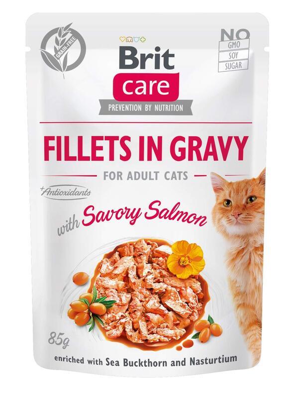 Brit Care Cat kapsička pro kočky s lososovými filety v omáčce 85 g