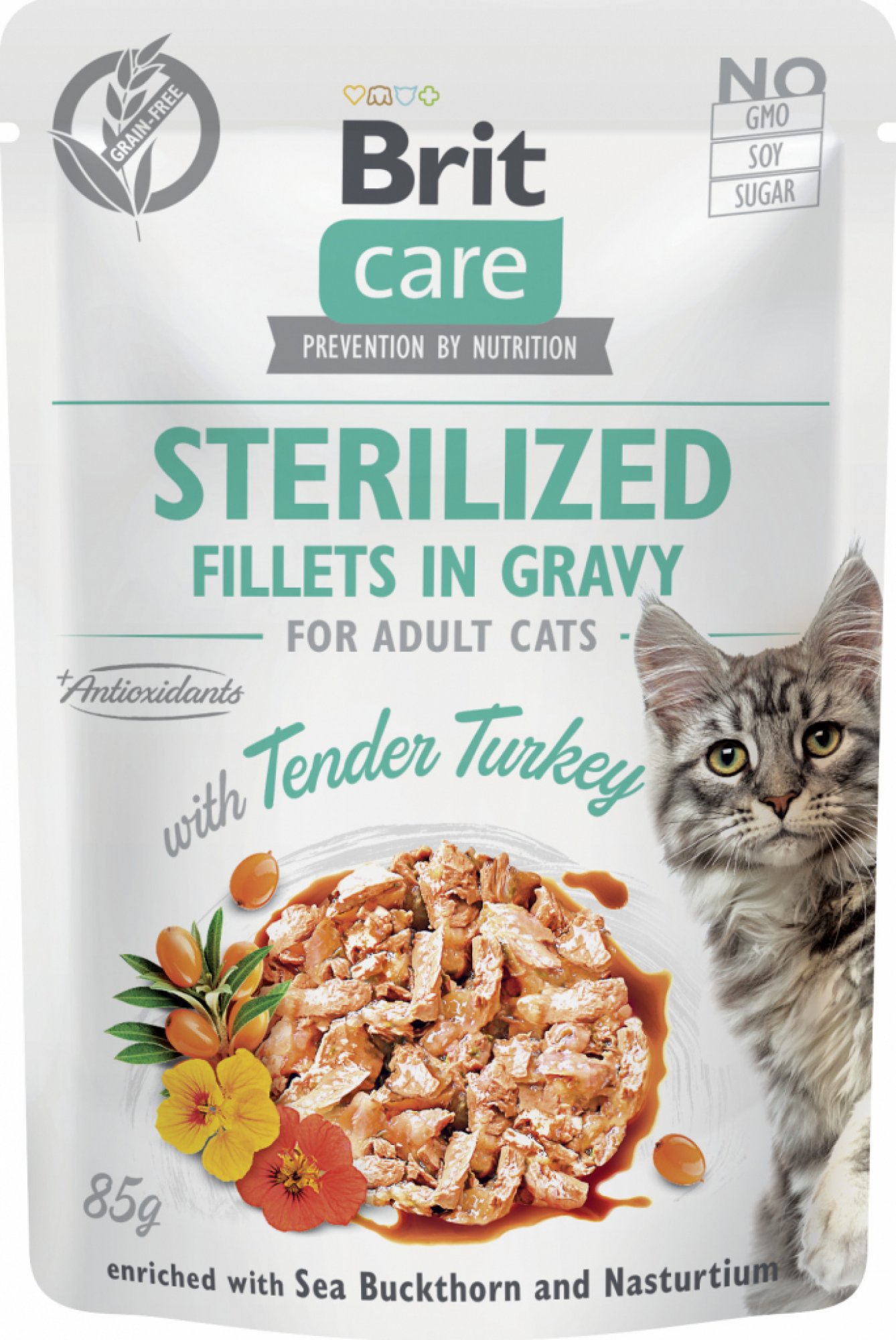 Brit Care Cat kapsička pro sterilizované kočky s krůtími filety v omáčce 85 g