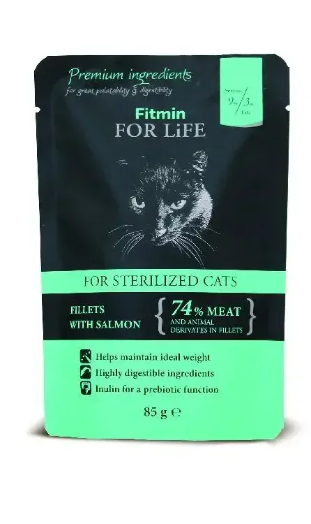 Fitmin For Life kapsička pro kastrované kočky s lososem 85 g