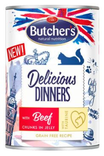 Butcher's Cat Delicious Dinners konzerva pro kočky s hovězím v želé 400 g