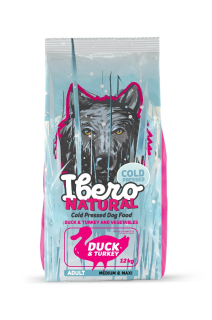 Ibero Natural Cold Pressed Dog Adult Medium/Large granule pro psy kachna a krůta 12 kg