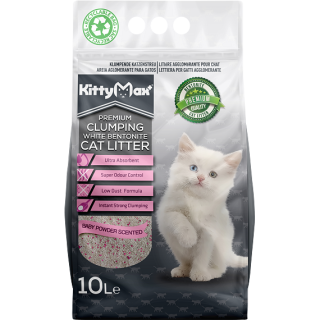 KITTYMAX hrudkující, bezprašný bílý bentonit BABY POWDER 10 l