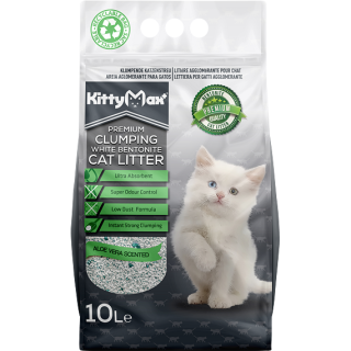 KITTYMAX hrudkující, bezprašný bílý bentonit ALOE VERA 10