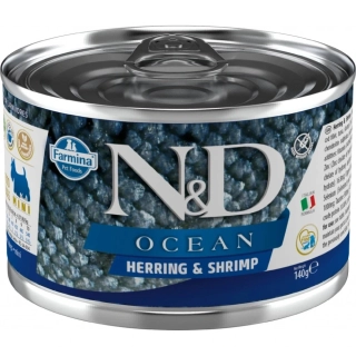 N&D Dog Ocean Adult Mini konzerva pro psy sleď, krevety 140 g