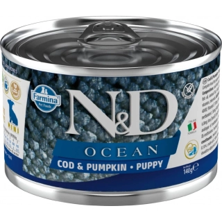 N&D Dog Ocean Puppy Mini konzerva pro štěňata treska, dýně 140 g