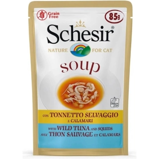 Schesir Cat kapsička pro kočky Adult Soup tuňák a oliheň 85 g
