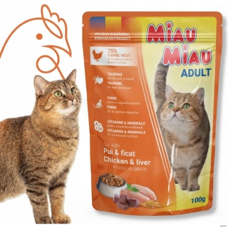 Miau Miau kapsička pro kočky Adult kuře a játra 100 g