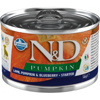 N&D Dog Pumpkin Starter Mini konzerva pro štěňata jehně, borůvka 140 g