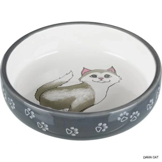 Keramická miska pro kočky s krátkým nosem 0,3l/15cm šedo/bílá