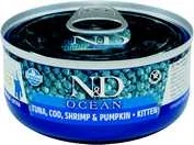 N&D Cat Ocean Kitten konzerva pro koťata s tuňákem, treskou, krevetami a dýní 70 g