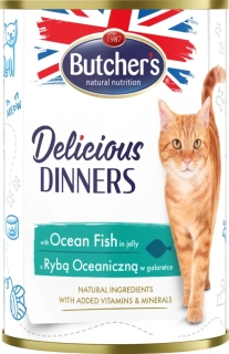 Butcher's Cat Delicious Dinners konzerva pro kočky s mořskými rybami v želé 400 g
