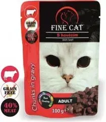 Fine Cat kapsička Grain-Free pro dospělé kočky s hovězím v omáčce 100 g