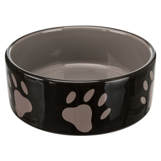 Keramická miska 0,8l/16cm - hnědá/tmavě šedá + motiv tlapky