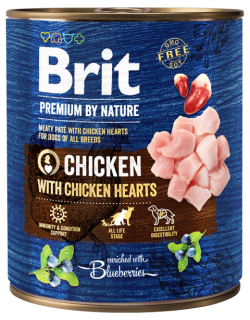 Brit Premium by Nature konzerva pro psy kuře, srdce 800 g